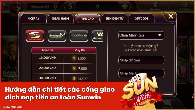 Hướng dẫn nạp tiền Sunwin an toàn thông qua các phương thức tự động