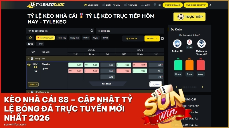 Kèo Nhà Cái 88 Sunwin – Cập Nhật Tỷ Lệ Bóng Đá Trực Tuyến Mới Nhất 2026