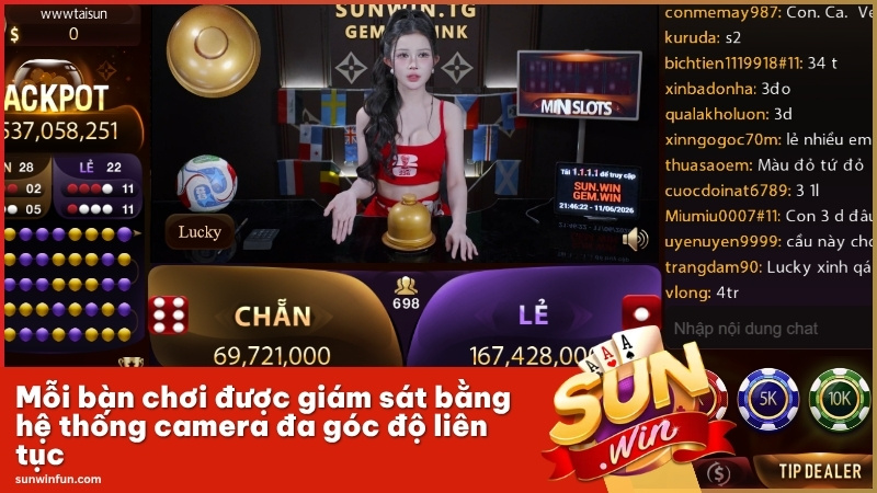 Mỗi bàn chơi được giám sát bằng hệ thống camera đa góc độ liên tục