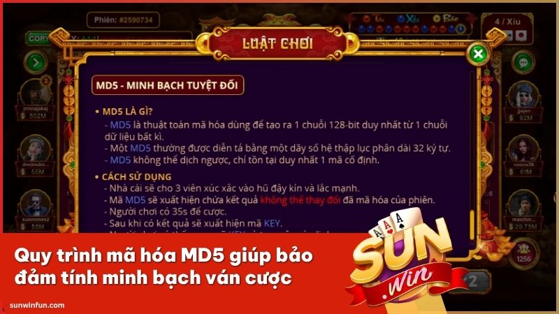 Sicbo Tài Phú MD5 ứng dụng thuật toán MD5 bảo vệ tính công bằng cho ván cược