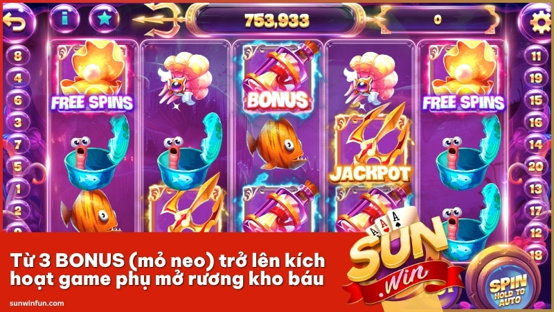 Từ 3 BONUS (mỏ neo) trở lên kích hoạt game phụ mở rương kho báu