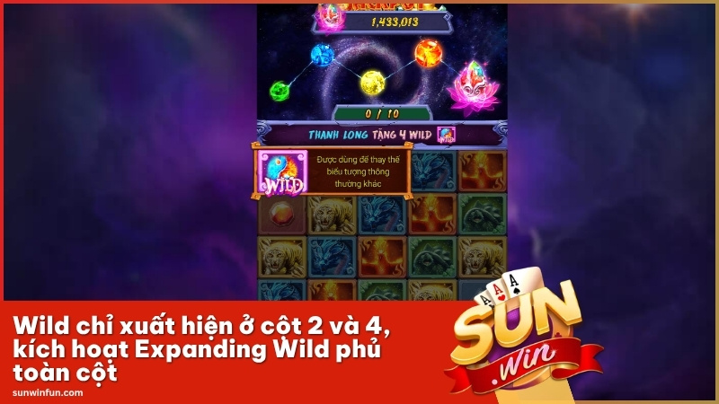 Wild chỉ xuất hiện ở cột 2 và 4, kích hoạt Expanding Wild phủ toàn cột