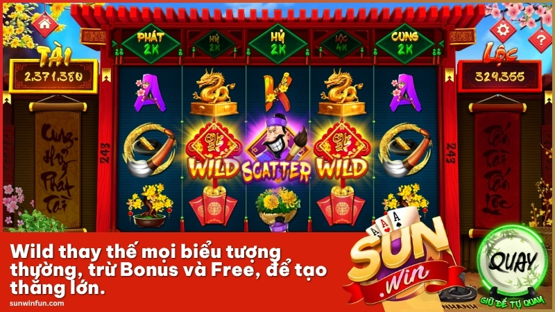 Wild thay thế mọi biểu tượng thường, trừ Bonus và Free, để tạo thắng lớn.